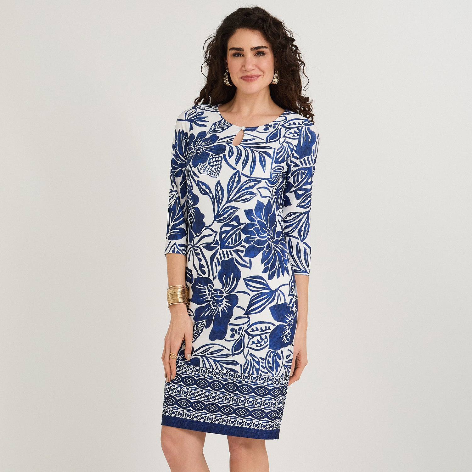 Vestido Corto Polyspandex Manga 3/4 Azul